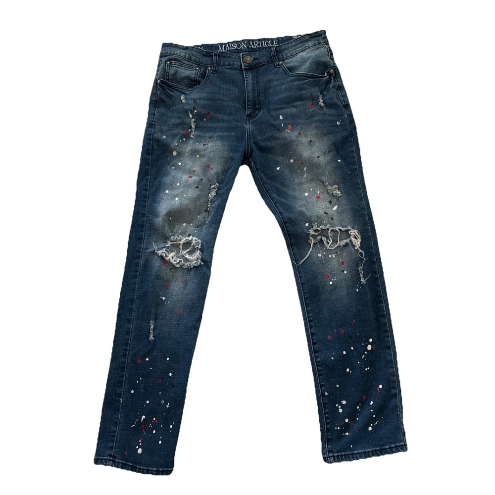 Maison Article Jeans Men 36X 30 Johnny Straight Leg Splattered Paint Patriotic